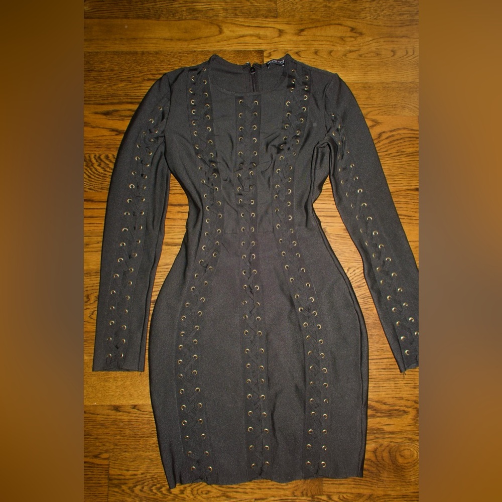 Bandage Elegant Black Dress with Gold Accents